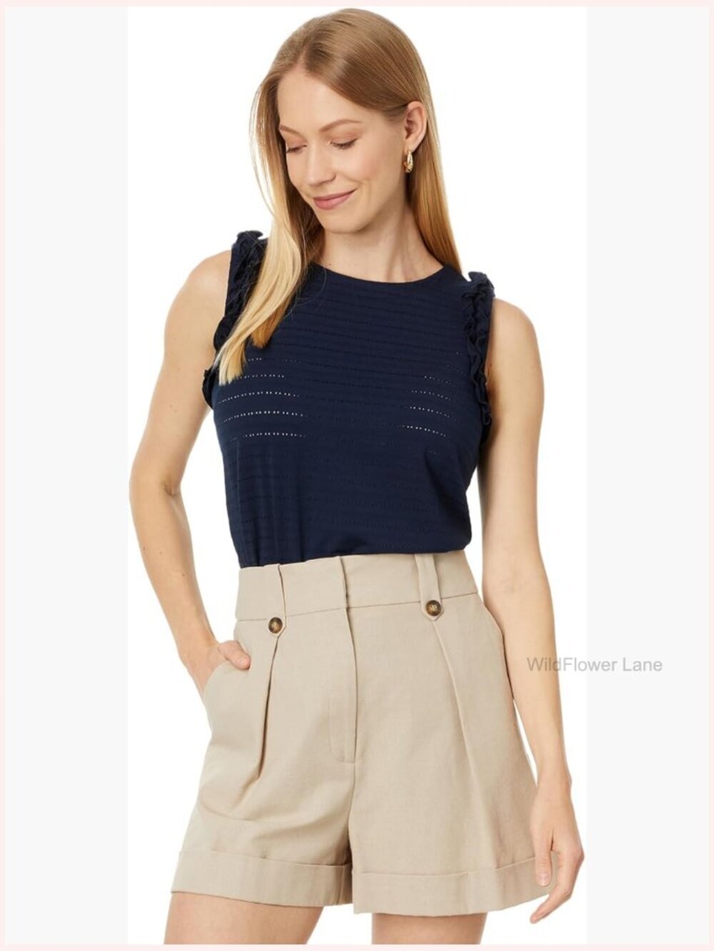 Sleeveless Ruffle Tank Top, Classic Fit, Pullover Style, Soft Stretch Blend